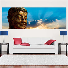 Load image into Gallery viewer, buddha  sunrise  canvas  wall  art  brown  buddha  canvas  print  blue  sky  buddha  statue  panoramic  canvas  artwork In Living Room
