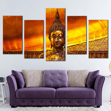 Load image into Gallery viewer, buddha temple canvas print buddhist temple in thailand 5 piece canvas wall art gold brown buddha multiple canvas For Living Room
