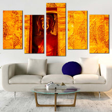 Load image into Gallery viewer, buddha temple canvas print gold buddha 5 piece canvas wall art yellow buddhist temple multi canvas artwork For Living Room
