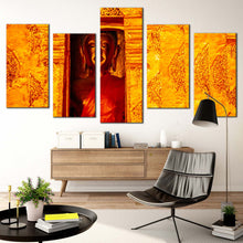 Load image into Gallery viewer, buddha temple canvas print gold buddha 5 piece canvas wall art yellow buddhist temple multi canvas artwork In Living Room
