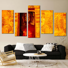 Load image into Gallery viewer, buddha temple canvas print gold buddha 5 piece canvas wall art yellow buddhist temple multi canvas artwork In Living Room
