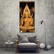 Load image into Gallery viewer, buddha  temple  canvas  wall  art  golden  buddha  1  piece  vertical  canvas  print  buddha  statue  multi  canvas  artwork In Living Room
