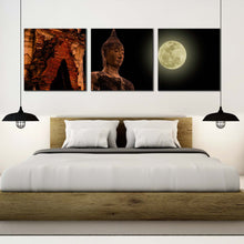 Load image into Gallery viewer, buddha  temple  canvas  wall  art  thailand  brown  buddha  3  piece  multi  canvas  artwork  big  oldest  buddha  statue  canvas  print In Bedroom
