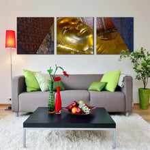 Load image into Gallery viewer, buddha  temple  canvas  wall  art  thailand  wat  phra  chetuphon  temple  3  piece  canvas  print  grand  golden  reclining  buddha  statue  multiple  canvas In Living Room
