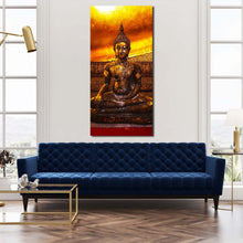 Load image into Gallery viewer, buddhist  temple  canvas  wall  art  gold  buddha  statue  in  thailand  1  piece  vertical  canvas  print  brown  buddha  canvas  artwork In Living Room
