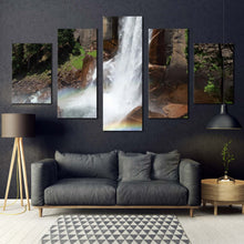 Load image into Gallery viewer, california mountain canvas wall art white vernal falls 5 piece canvas print yosemite national park canvas set grey sierra nevada mountains multiple canvas In Living room
