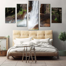 Load image into Gallery viewer, california mountain canvas wall art white vernal falls 5 piece canvas print yosemite national park canvas set grey sierra nevada mountains multiple canvas For Bedroom
