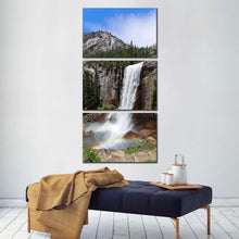 Load image into Gallery viewer, california  waterfall  canvas  print  grey  sierra  nevada  mountains  waterfall  3  piece  canvas  wall  art  yosemite  national  park  white  waterfall  multi  canvas In Living Room
