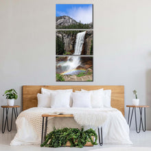 Load image into Gallery viewer, california  waterfall  canvas  print  grey  sierra  nevada  mountains  waterfall  3  piece  canvas  wall  art  yosemite  national  park  white  waterfall  multi  canvas In Bedroom
