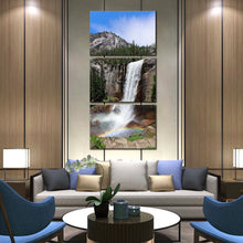 Load image into Gallery viewer, california  waterfall  canvas  print  grey  sierra  nevada  mountains  waterfall  3  piece  canvas  wall  art  yosemite  national  park  white  waterfall  multi  canvas For Living Room
