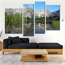 Load image into Gallery viewer, california waterfall canvas print yosemite national park green forest 4 piece canvas white sierra nevada mountains waterfall canvas print
