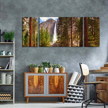 Load image into Gallery viewer, california  waterfall  canvas  wall  art  brown  mountain  waterfall  scenery  canvas  print  yosemite  waterfalls  green  forest  3  piece  canvas  set
