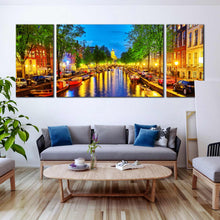 Load image into Gallery viewer, canal in amsterdam in the evening multi panel canvas art For Living Room
