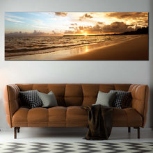 Load image into Gallery viewer, caribbean  sea  canvas  print  yellow  cloudy  sunset  ocean  1  piece  canvas  wall  art  brown  ocean  beach  canvas  artwork In Living Room
