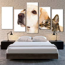 Load image into Gallery viewer, cat animal canvas wall art white brown dog and cat 5 piece canvas print cat dog pets multi canvas For Bedroom
