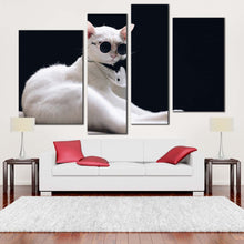 Load image into Gallery viewer, cat portrait canvas wall art cool cat in black background canvas set white cat 4 piece canvas print for living room
