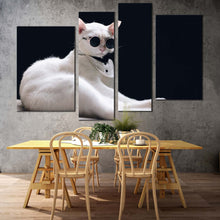 Load image into Gallery viewer, cat portrait canvas wall art cool cat in black background canvas set white cat 4 piece canvas print
