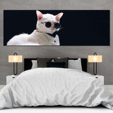 Load image into Gallery viewer, cat  posing  canvas  wall  art  white  cat  portrait  canvas  artwork  cool  cat  in  black  background  1  piece  canvas  print In Bedroom
