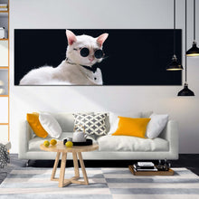 Load image into Gallery viewer, cat  posing  canvas  wall  art  white  cat  portrait  canvas  artwork  cool  cat  in  black  background  1  piece  canvas  print In Living Room
