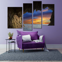 Load image into Gallery viewer, cave ocean canvas print brown ocean mountain multi canvas artwork blue orange sky ocean arches 4 piece canvas wall art For Your Living room
