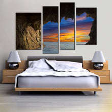 Load image into Gallery viewer, cave ocean canvas print brown ocean mountain multi canvas artwork blue orange sky ocean arches 4 piece canvas wall art For Bedroom
