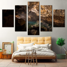 Load image into Gallery viewer, cave river canvas wall art underground geology 5 piece canvas print brown black abstract cave multi canvas For Bedroom
