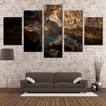 Load image into Gallery viewer, cave river canvas wall art underground geology 5 piece canvas print brown black abstract cave multi canvas For Living Room
