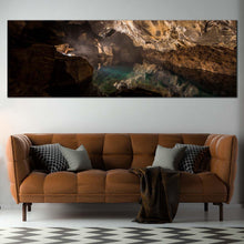 Load image into Gallery viewer, cave  water  canvas  wall  art  brown  grjotagja  cave  panoramic  canvas  underground  geology  canvas  print In Living Room
