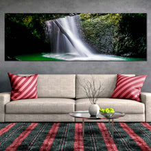 Load image into Gallery viewer, cave  waterfall  canvas  print  green  natural  bridge  waterfall  panoramic  canvas  wall  art  white  waterfall  scenery  canvas  artwork In Living Room
