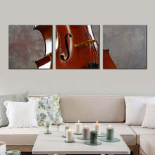 Load image into Gallery viewer, cello  instrument  canvas  wall  art  brown  white  cello  close  up  3  piece  multi  canvas  artwork  isolated  cello  canvas  print For Living Room
