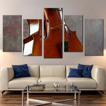 Load image into Gallery viewer, cello music canvas print brown cello instrument 5 piece canvas wall art white isolated cello close up multiple canvas In Living Room
