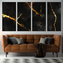 Load image into Gallery viewer, ceramic abstract canvas print brown gold abstract marble 4 piece canvas wall art marble stone multiple canvas In Living Room
