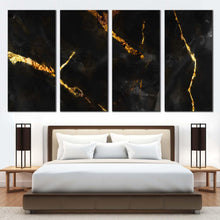 Load image into Gallery viewer, ceramic abstract canvas print brown gold abstract marble 4 piece canvas wall art marble stone multiple canvas For Bedroom
