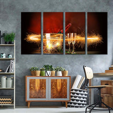 Load image into Gallery viewer, champagne bottle canvas wall art yellow champagne firework multiple canvas red champagne celebration canvas 4 piece canvas print 
