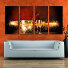 Load image into Gallery viewer, champagne bottle canvas wall art yellow champagne firework multiple canvas red champagne celebration canvas 4 piece canvas print For Your Living room
