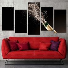 Load image into Gallery viewer, champagne burst canvas wall art blue green champagne bottle splash 5 piece canvas print champagne cork splash celebration canvas set For Living room
