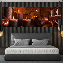 Load image into Gallery viewer, champagne  candlelight  canvas  wall  art  orange  champagne  in  christmas  panoramic  canvas  print  champagne  and  brown  candles  canvas  artwork For Bedroom
