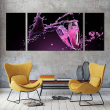 Load image into Gallery viewer, champagne  celebrate  canvas  wall  art  purple  red  champagne  splash  3  piece  multi  canvas  champagne  glasses  clicking  canvas  print For Living Room
