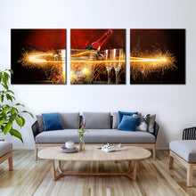 Load image into Gallery viewer, champagne  celebration  canvas  print  romantic  atmosphere  canvas  wall  art  yellow  champagne  firework  3  piece  canvas  red  champagne  bottle  bucket  canvas  set For Living Room
