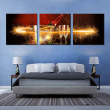 Load image into Gallery viewer, champagne  celebration  canvas  print  romantic  atmosphere  canvas  wall  art  yellow  champagne  firework  3  piece  canvas  red  champagne  bottle  bucket  canvas  set For Bedroom
