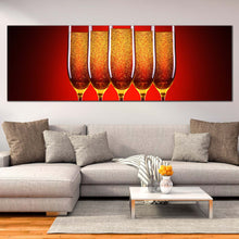 Load image into Gallery viewer, champagne  celebration  canvas  print  sexy  champagne  glasses  party  panoramic  canvas  wall  art  orange  red  champagne  crystal  glasses  canvas  artwork In Living Room
