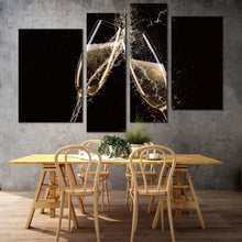 Load image into Gallery viewer, champagne celebration canvas wall art yellow champagne glasses celebration multi canvas artwork white champagne splash 4 piece canvas print For Dining Room
