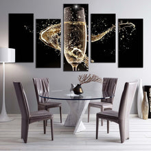 Load image into Gallery viewer, champagne drink canvas print yellow champagne glass splash multiple canvas black isolated champagne 5 piece canvas wall art For Your Dining Room
