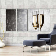 Load image into Gallery viewer, champagne drink canvas wall art black yellow wine glasses 4 piece canvas print still life golden wine glass multiple canvas For Living Room
