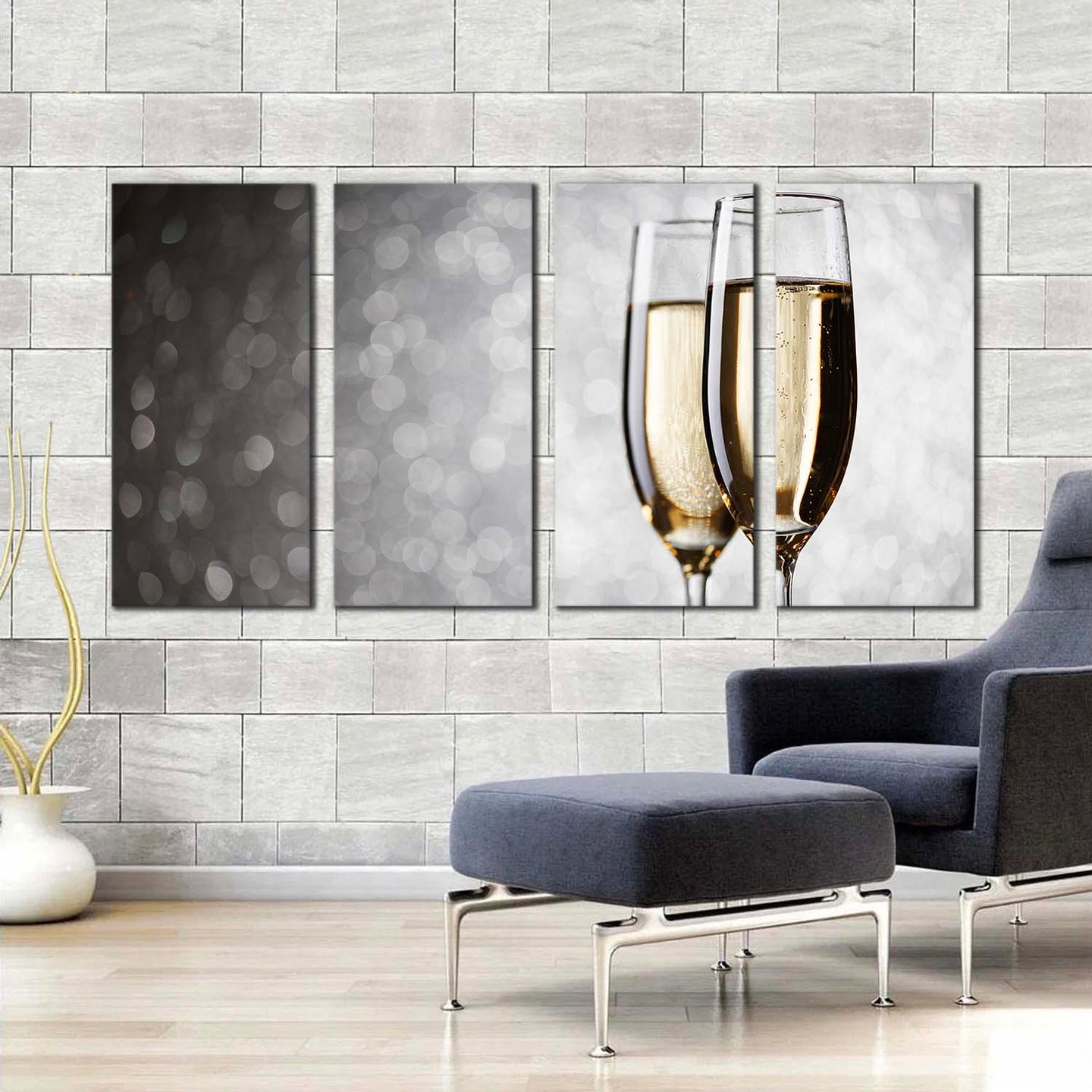 champagne drink canvas wall art black yellow wine glasses 4 piece canvas print still life golden wine glass multiple canvas For Living Room