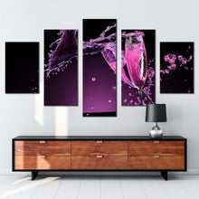 Load image into Gallery viewer, champagne drink canvas wall art purple red champagne glasses 5 piece canvas champagne celebrate canvas print
