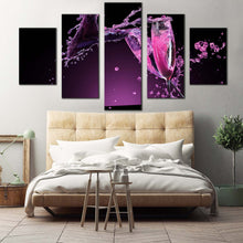 Load image into Gallery viewer, champagne drink canvas wall art purple red champagne glasses 5 piece canvas champagne celebrate canvas print For Bedroom
