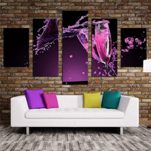 Load image into Gallery viewer, champagne drink canvas wall art purple red champagne glasses 5 piece canvas champagne celebrate canvas print For Living room
