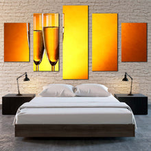 Load image into Gallery viewer, champagne drink canvas wall art romantic champagne glasses multi canvas artwork yellow orange alcohol glasses 5 piece canvas print  For Bedroom
