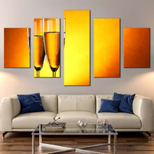 Load image into Gallery viewer, champagne drink canvas wall art romantic champagne glasses multi canvas artwork yellow orange alcohol glasses 5 piece canvas print For Living room
